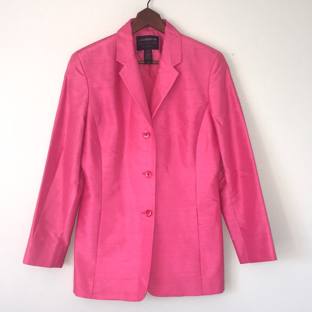 Liz Clairbone Petite Pink 100% Silk Blazer